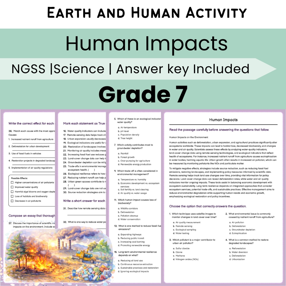 Grade 7 Science Lesson Bundle | Earth and Human Activity NGSS — included worksheet 4