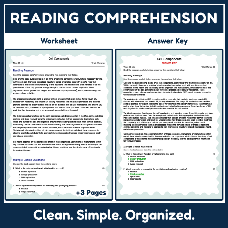Science reading worksheets worksheet — 7th Grade Science | Cell Components Reading Worksheet & Answer Key (NGSS) — page 2
