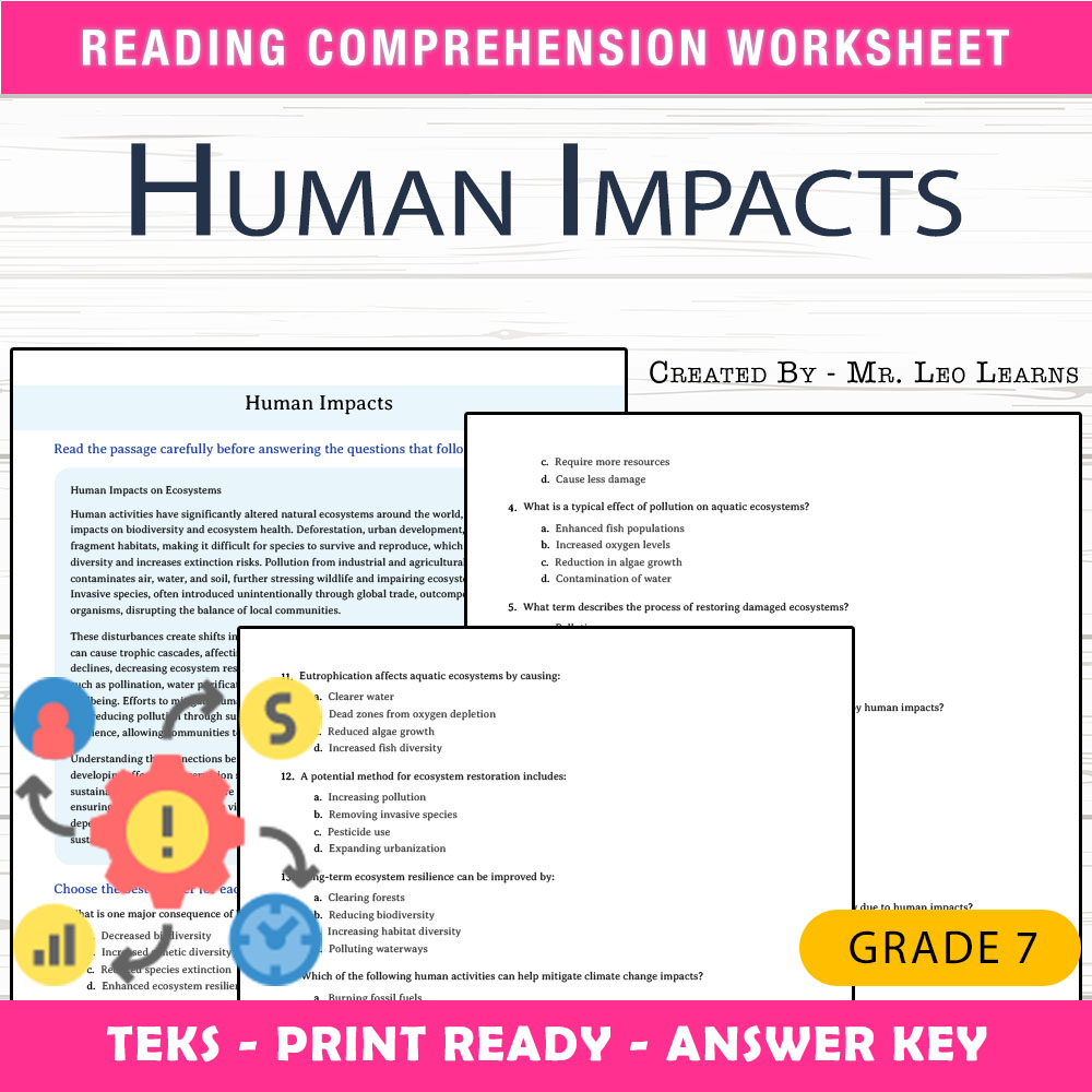 Grade 7 Science worksheet worksheet — Grade 7 Science — Human Impacts Worksheet for Mastery — page 1