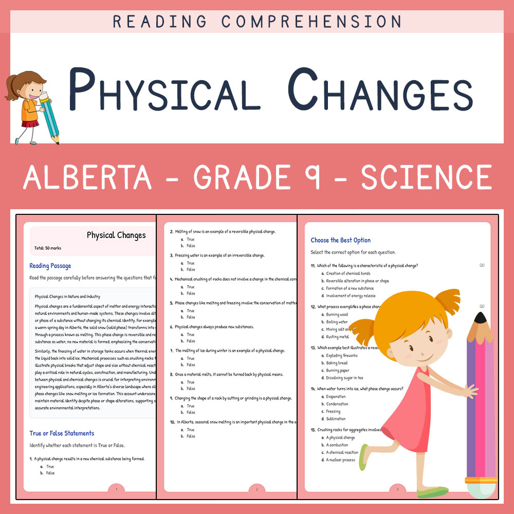 Grade 9 Science worksheet elena worksheet — Grade 9 Science | Physical Changes Worksheet | Alberta Standards — page 1