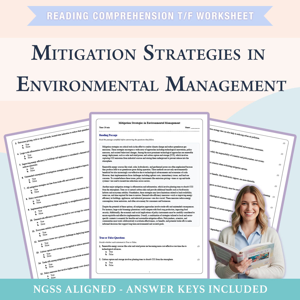 Grade 10 Science reading comprehensions true or false worksheet worksheet — 10th Grade| Mitigation Strategies in Environme…