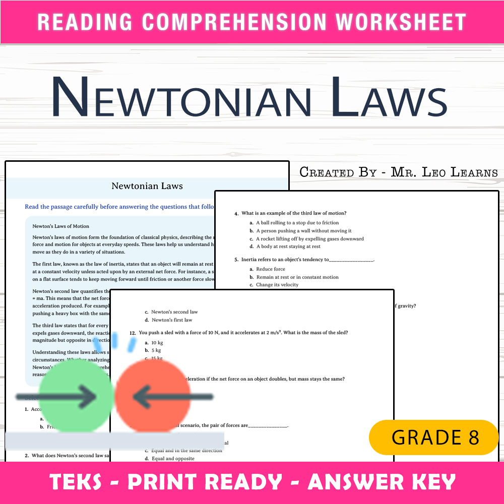Grade 8 Science worksheet worksheet — Grade 8 Science – Newtonian Laws Worksheet for Mastery — page 1