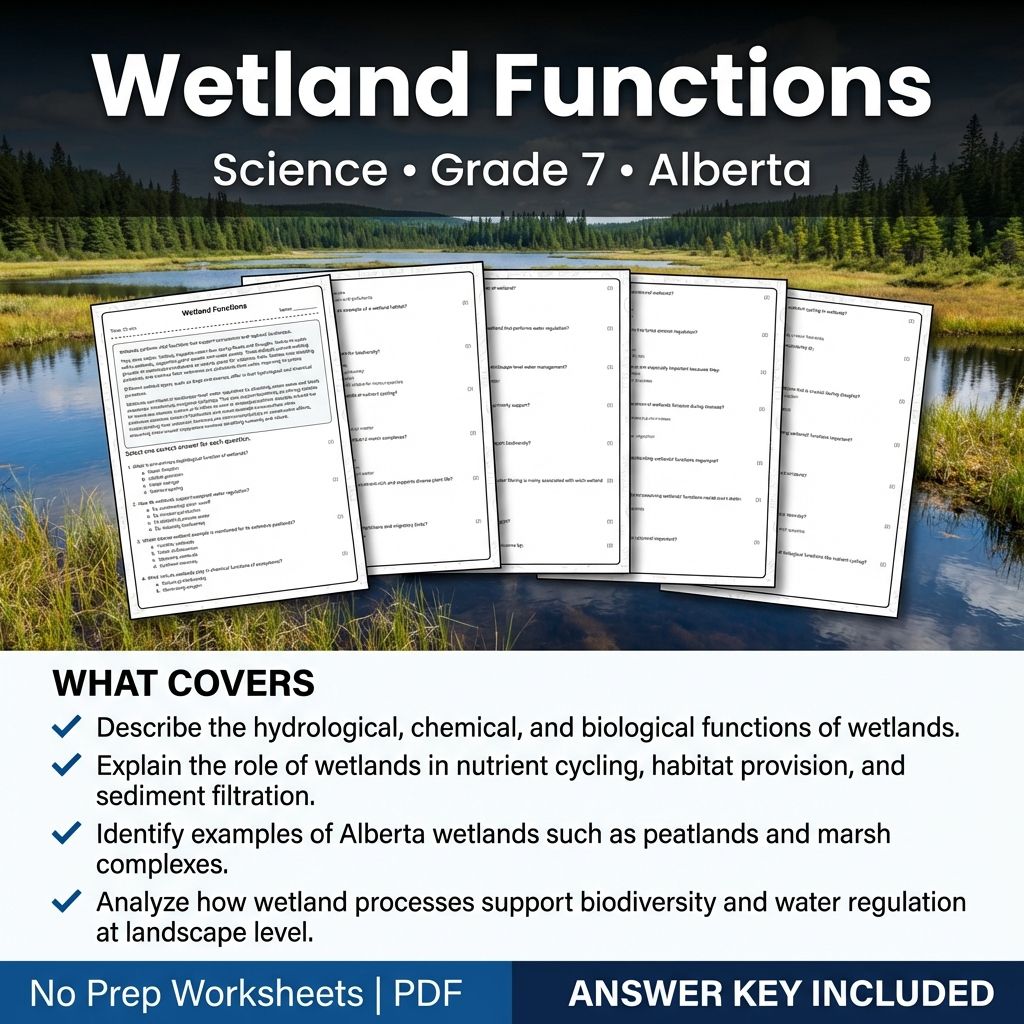 Wetland Functions Worksheet Grade 7 Science | Alberta Standards