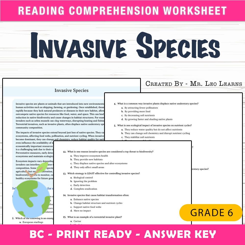 Grade 6 Science worksheet mcq paper worksheet — Grade 6 Science — Invasive Species Worksheet MCQ Paper — page 1