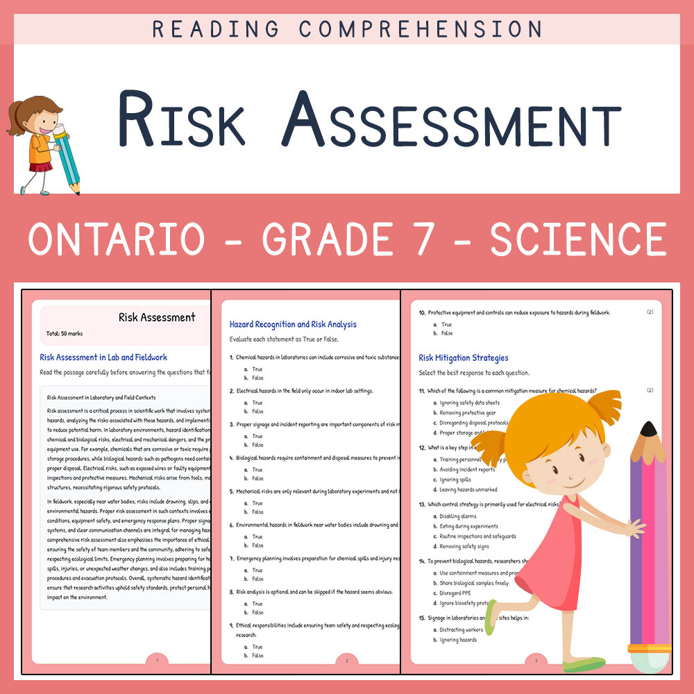 Grade 7 Science worksheet elena worksheet — Grade 7 Science | Risk Assessment Worksheet | Ontario Standard — page 1