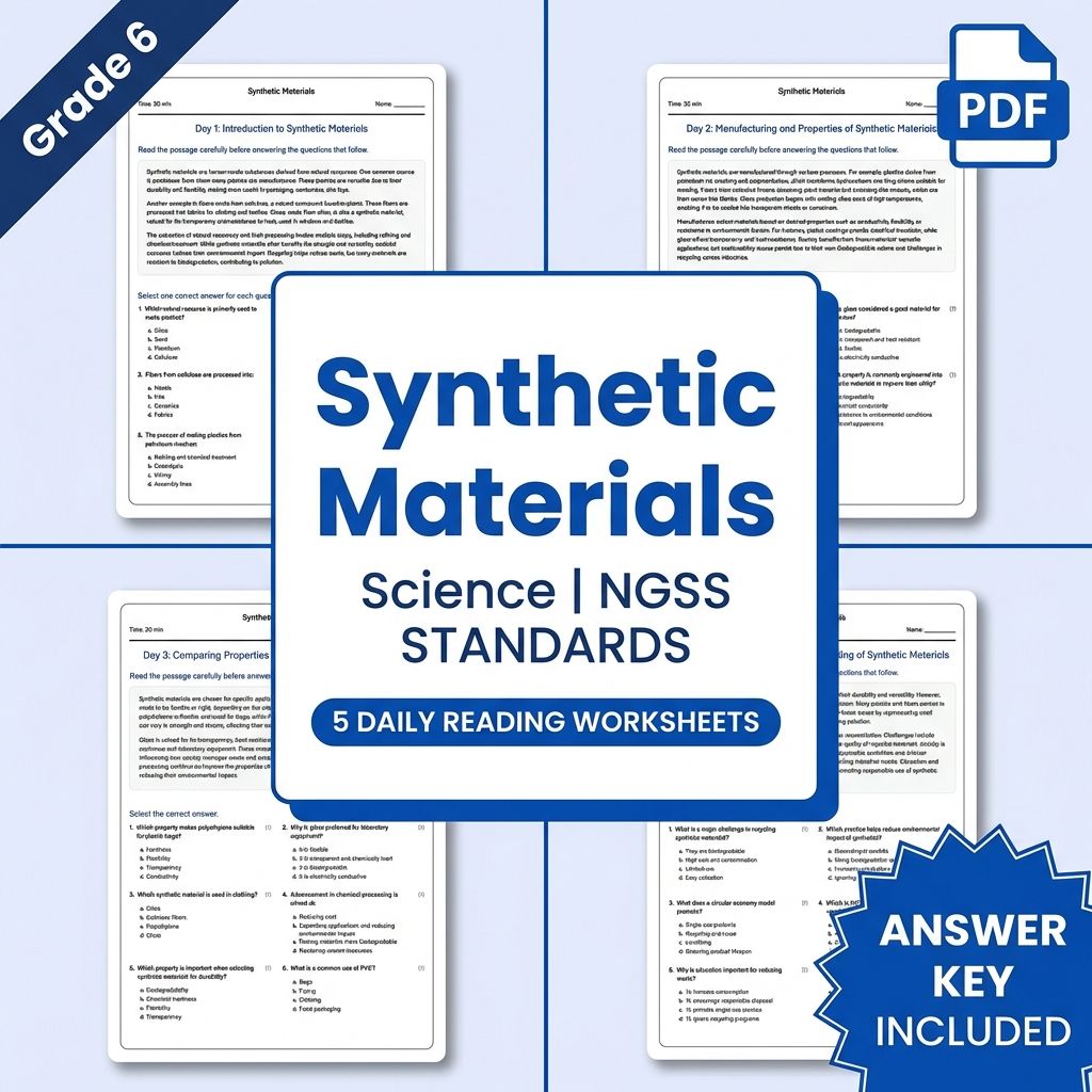 Grade 6 Science – Synthetic Materials Daily Reading Worksheet (PDF+ Answer Key)