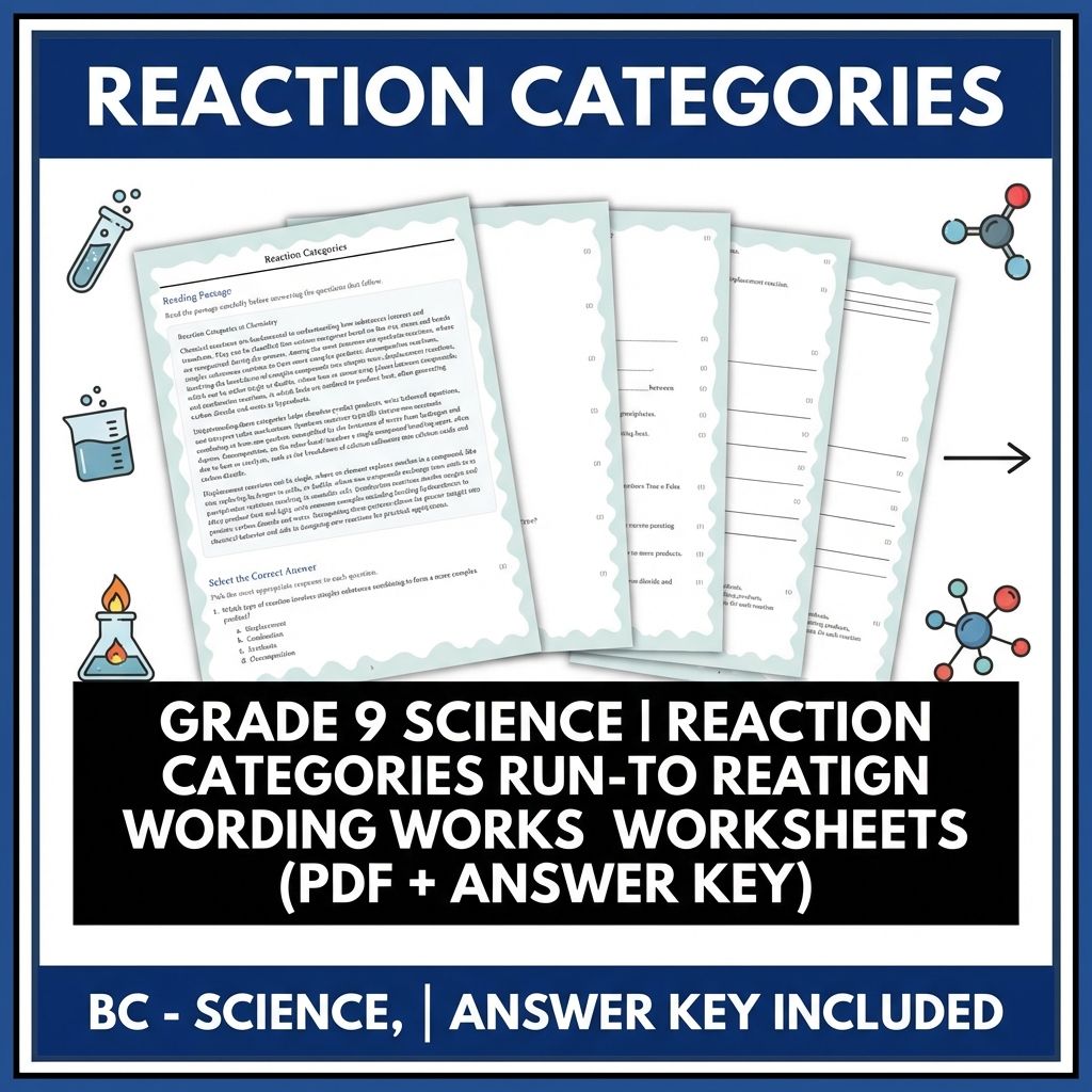 Grade 9 Science | Reaction Categories Reading Worksheets (PDF + Answer Key)