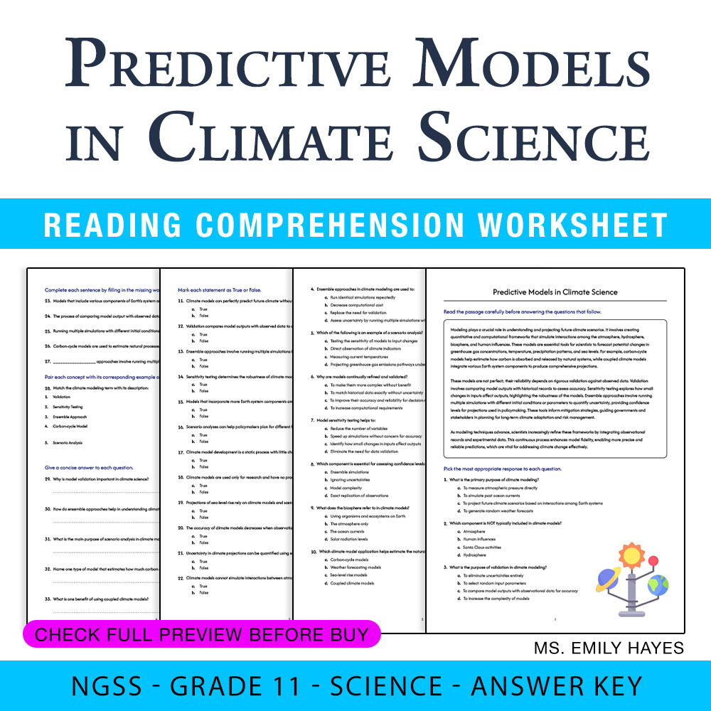 Grade 11 Science worksheet worksheet — 11th Grade Science|Predictive Models in Climate Science Worksheet(PDF + Answers) —…