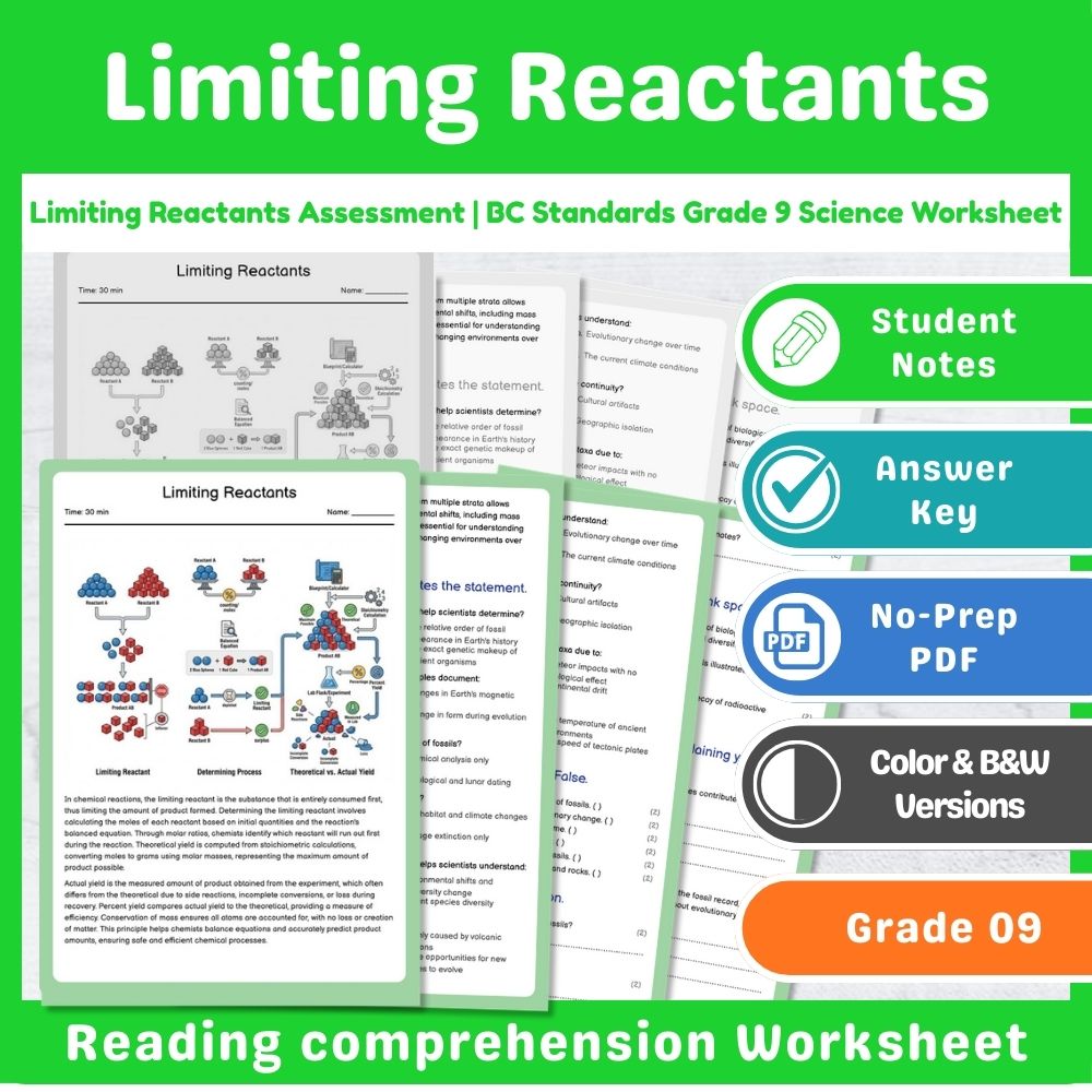 Grade 9 Science Mini Bundle | Chemical Reactions Assessment – BC Standards — included worksheet 15