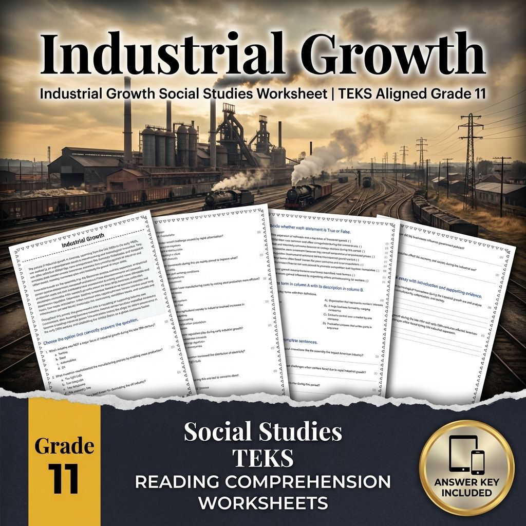 Industrial Growth Social Studies Worksheet | TEKS Aligned Grade 11