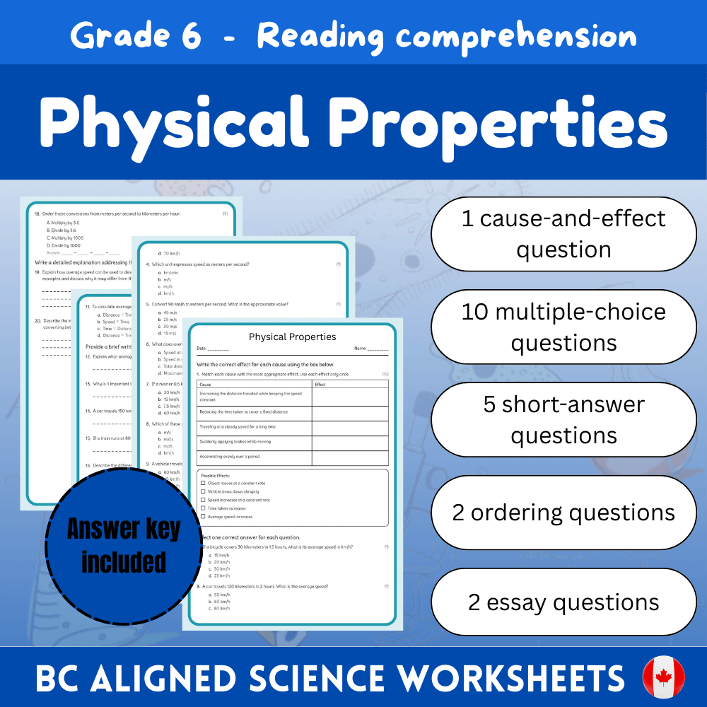 6th Grade Science | Physical Properties Worksheet (Answer Key) – BC Standard