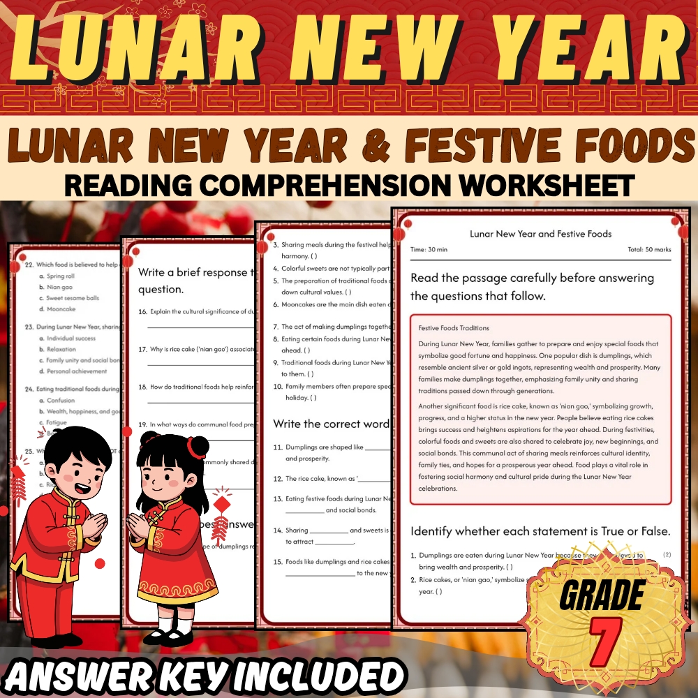 Grade 7 Chinese New Year Unit | Holidays & Cultural Celebrations Worksheet Pack — included worksheet 3