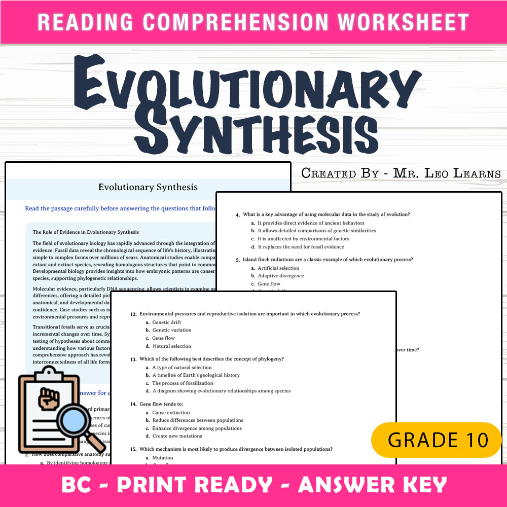 Grade 10 Science worksheet mcq paper worksheet — Grade 10 Science — Worksheet MCQ Paper for Mastering Evolutionary Synthes…