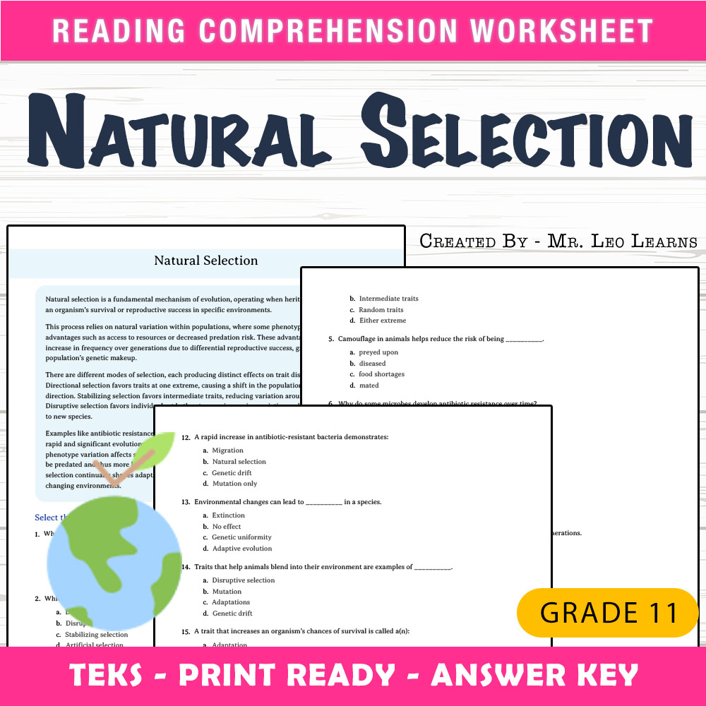 Grade 11 Science worksheet worksheet — Grade 11 Science | Natural Selection Worksheet for Mastery — page 1