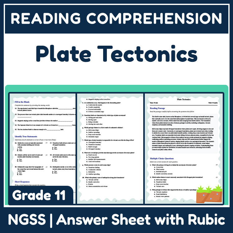 Grade 11 Science reading worksheets worksheet — Grade 11 Science | Plate Tectonics Reading Worksheet (PDF + Answer Key) —…