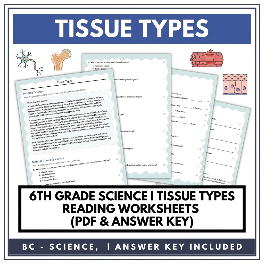 6th Grade Science | Tissue Types Reading Worksheets (PDF & Answer Key)