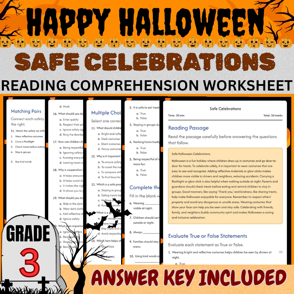 Grade 3 Seasonal Halloween Unit | Safety, Costumes & Symbols Worksheets Bundle — included worksheet 5