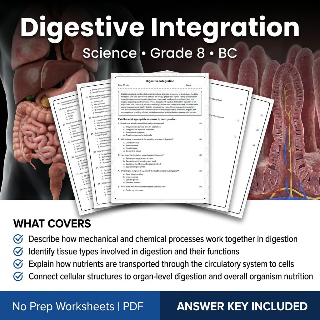 Grade 8 Science | Digestive System Integration Worksheet & Answer Key (PDF)