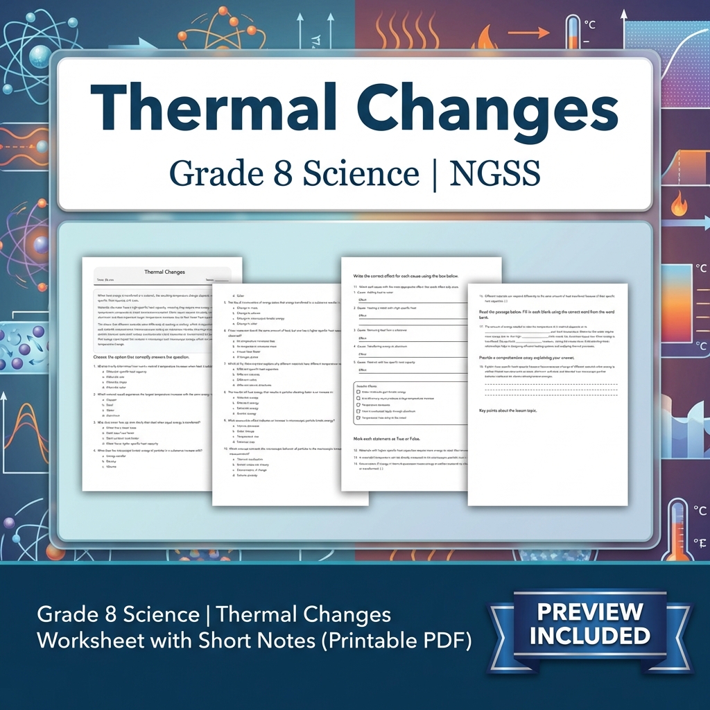 Grade 8 Science Energy Unit Bundle | NGSS-Aligned Worksheets & Assessment Pack — included worksheet 5