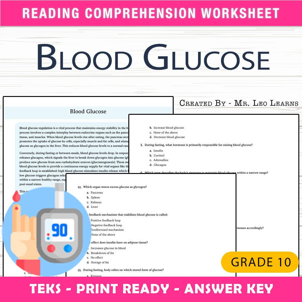 Grade 10 Science worksheet worksheet — Grade 10 Science – Blood Glucose Regulation Worksheet for Mastery — page 1