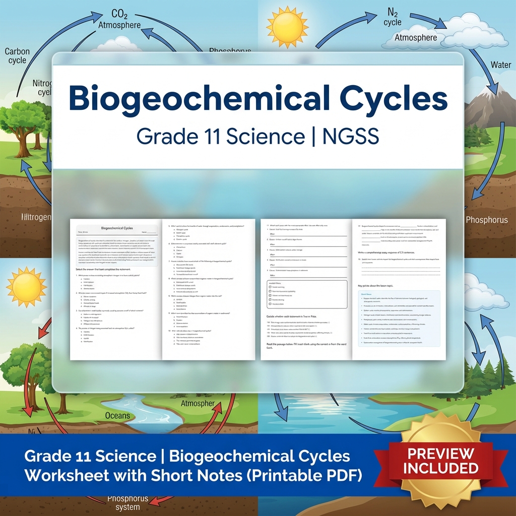 Grade 11 Science NGSS Worksheet Bundle – Ecosystem, Genetics & Physics Topics — included worksheet 52