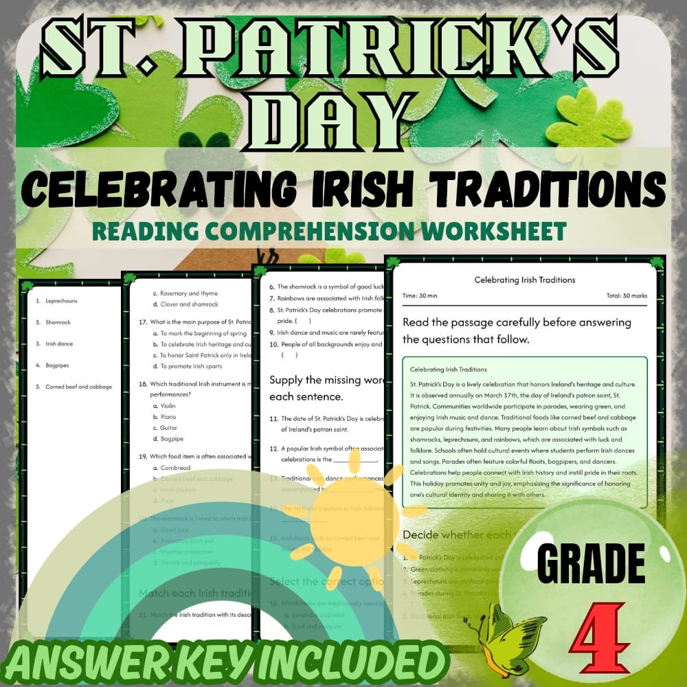 Grade 4 St. Patrick's Day Holiday Worksheets Bundle | Holiday Activities — included worksheet 5