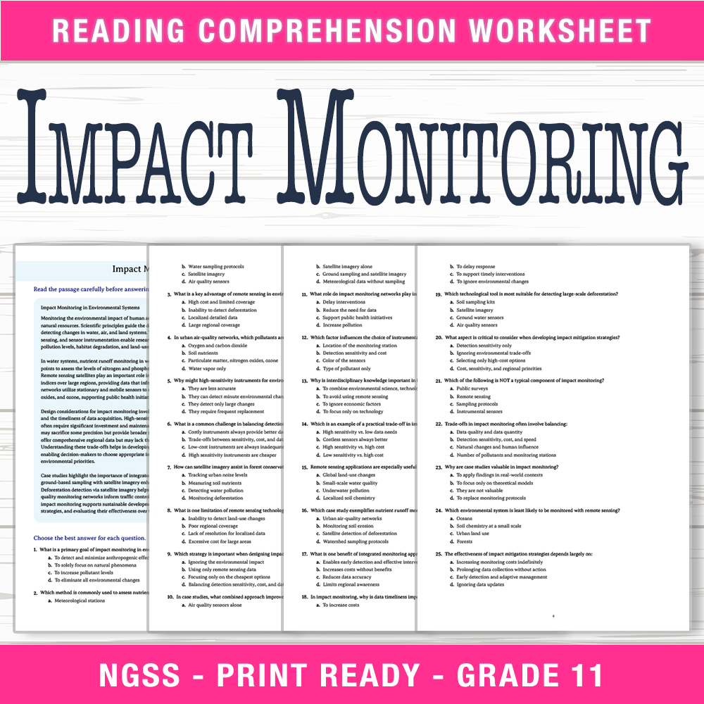 Grade 11 Science worksheet worksheet — Grade 11 Science Impact Monitoring Worksheet (PDF + Answer Key) — page 1