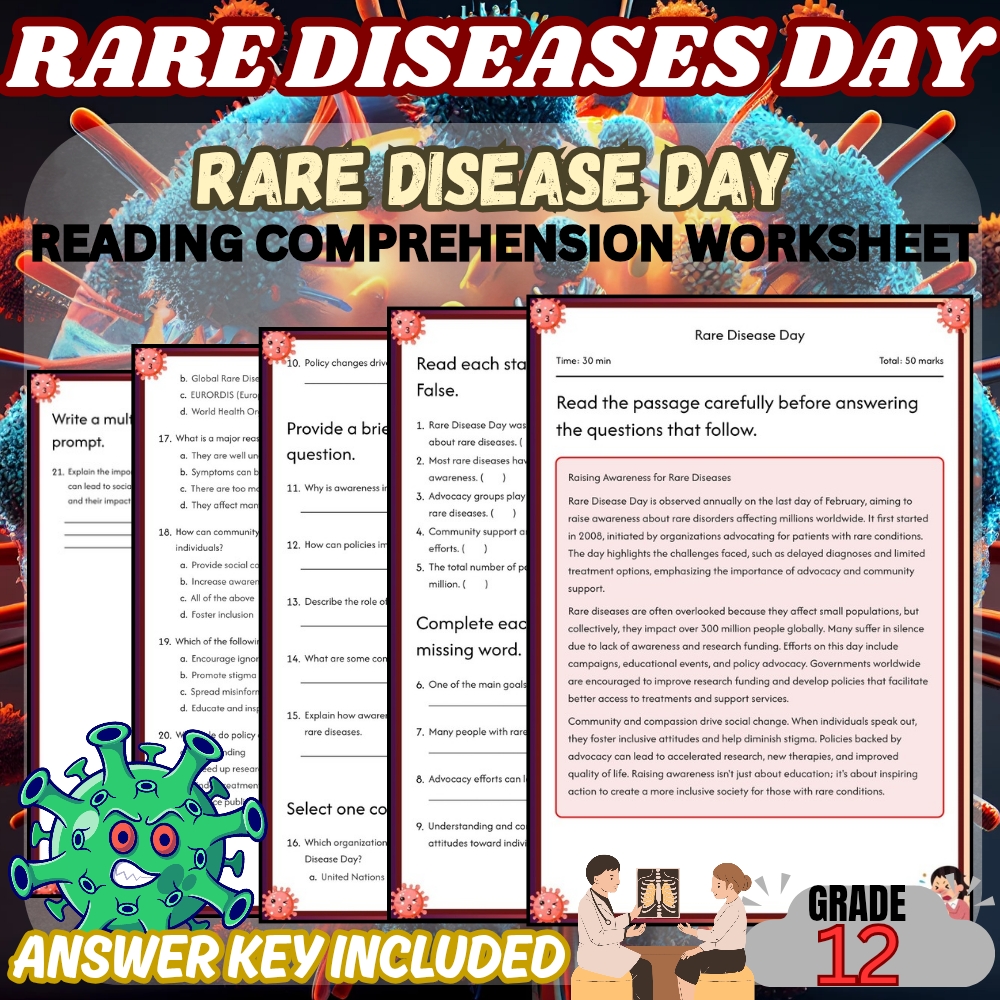 Grade 12 | Rare Disease Day Worksheet for Mastering Awareness | PDF + Answer Key