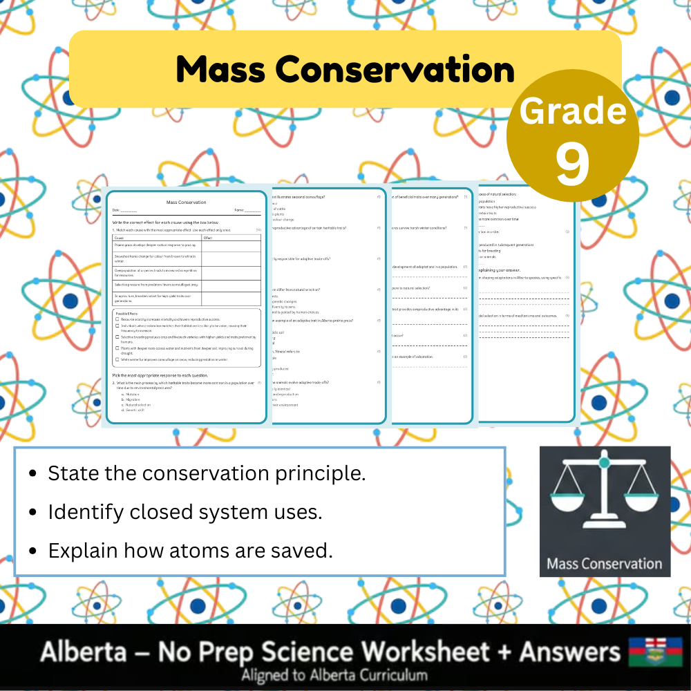 Grade 9 Science Worksheet Bundle | Genetics, Chemistry & Physics Concepts — included worksheet 52
