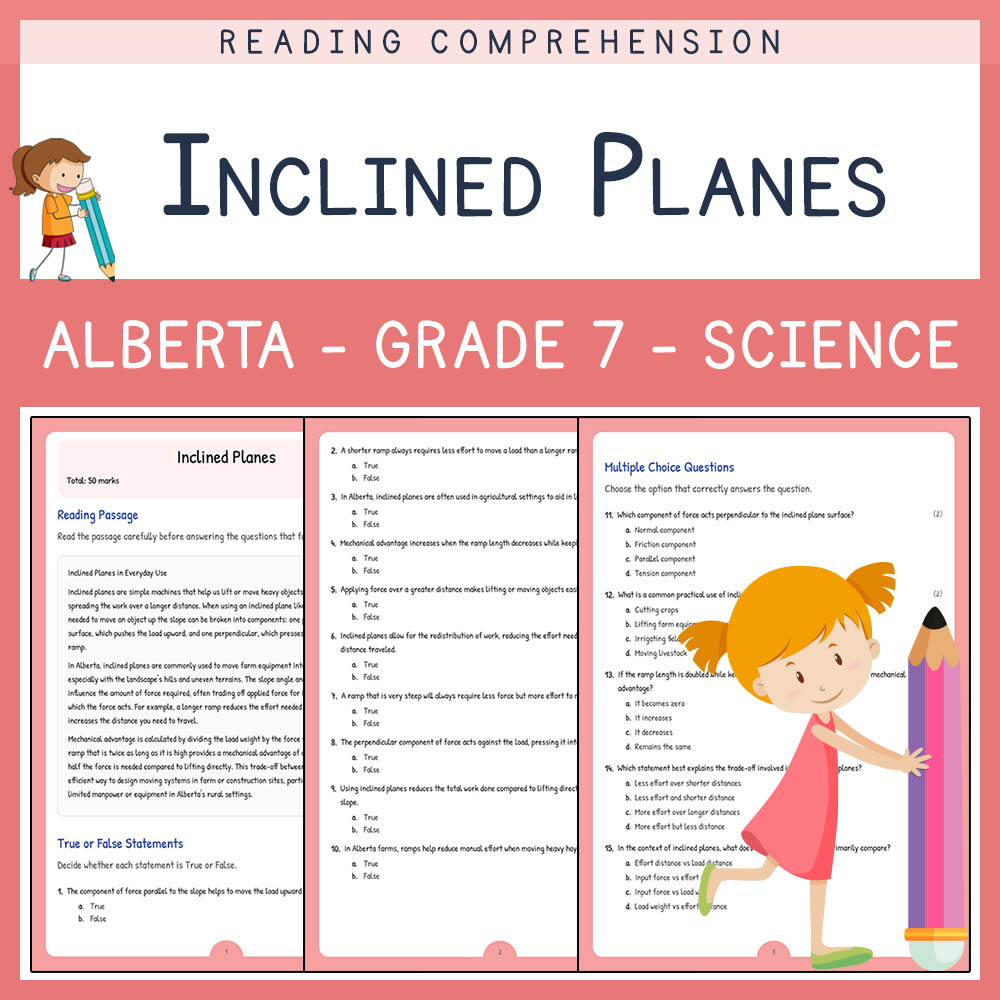 Grade 7 Science worksheet elena worksheet — Grade 7 Science | Inclined Planes Worksheet Elena | Alberta Standard — page 1