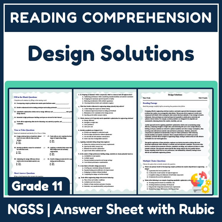 Grade 11 Science reading worksheets worksheet — Grade 11 Science | Design Solutions Reading Worksheet – NGSS Aligned (PDF)…