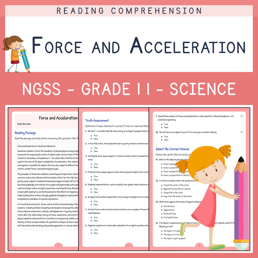 Grade 11 Science worksheet worksheet — Grade 11 Science | Force and Acceleration Worksheet (PDF + Answer ) — page 1