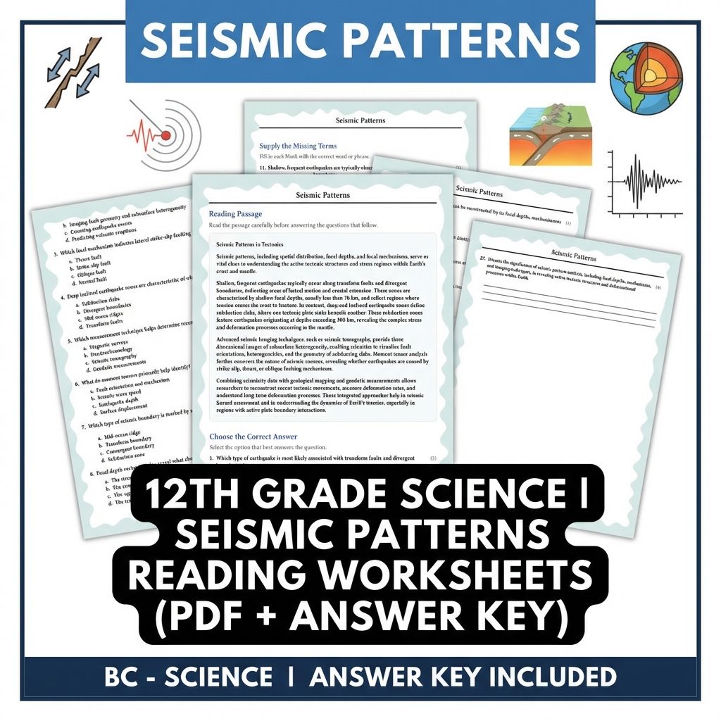 12th Grade Science | Seismic Patterns Reading Worksheets (PDF + Answer Key)