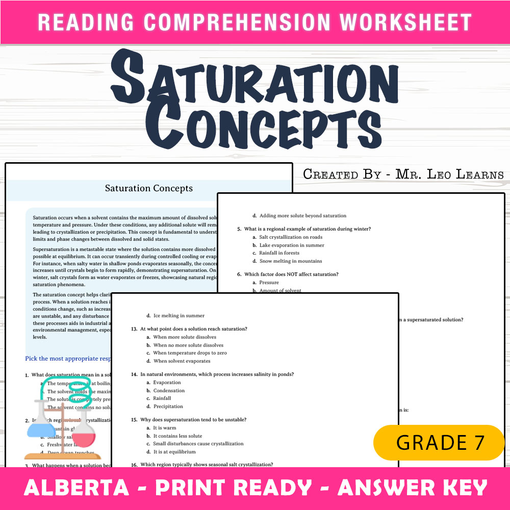 Grade 7 Science worksheet mcq paper worksheet — Grade 7 Science — Saturation Concepts Worksheet for Mastery — page 1