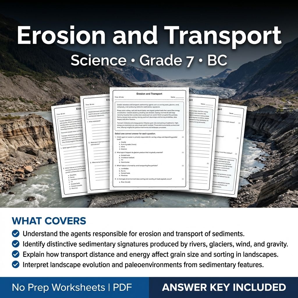 7th Grade Science | Erosion and Transport Worksheet + Answer Key (Printable PDF)