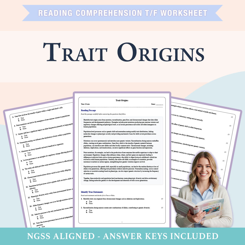 Grade 10 Science reading comprehensions true or false worksheet worksheet — 10th Grade Science | Trait Origins Worksheet (…