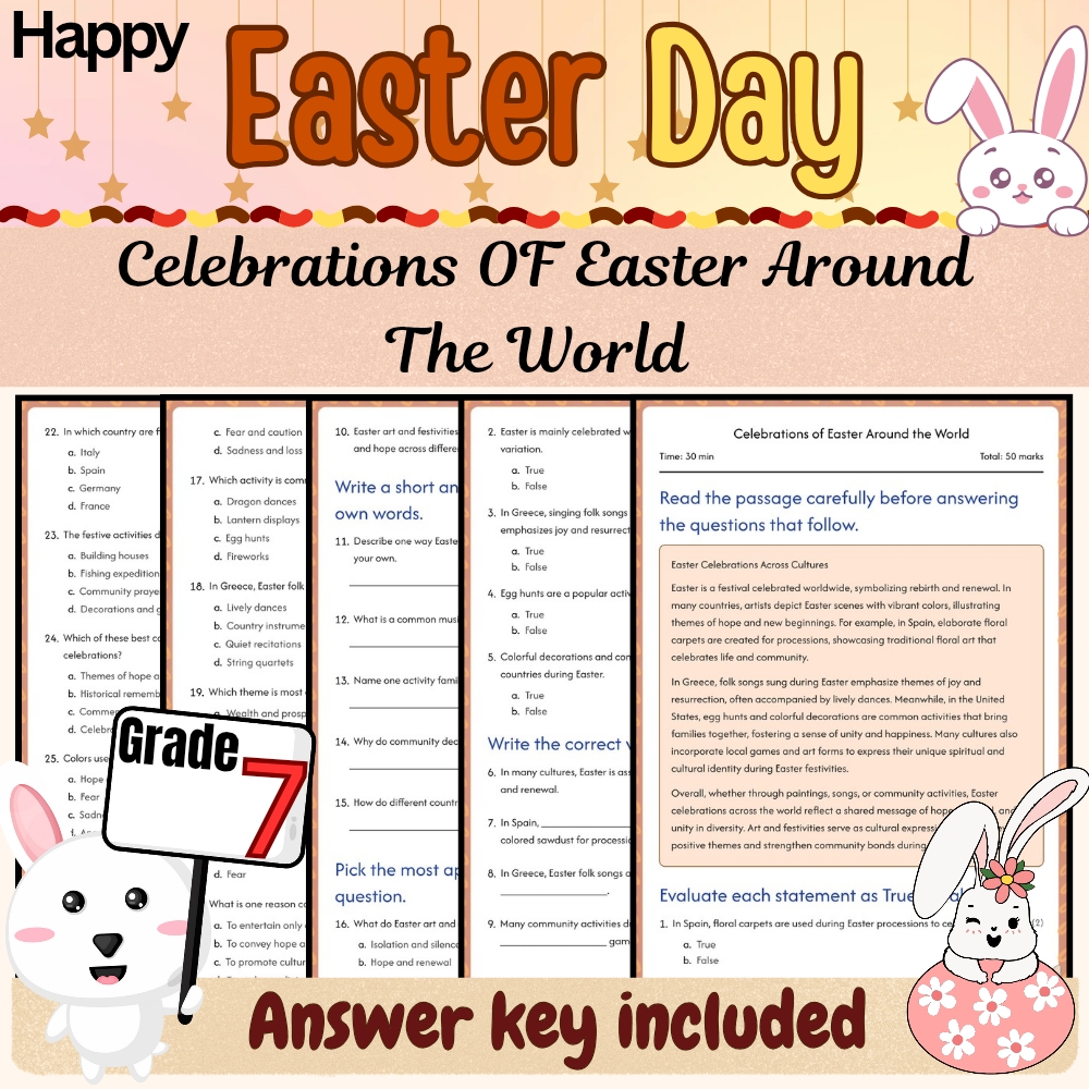 Grade 7 Holiday Activities Bundle|Easter Traditions & Symbols (PDF + Answer Key) — included worksheet 5