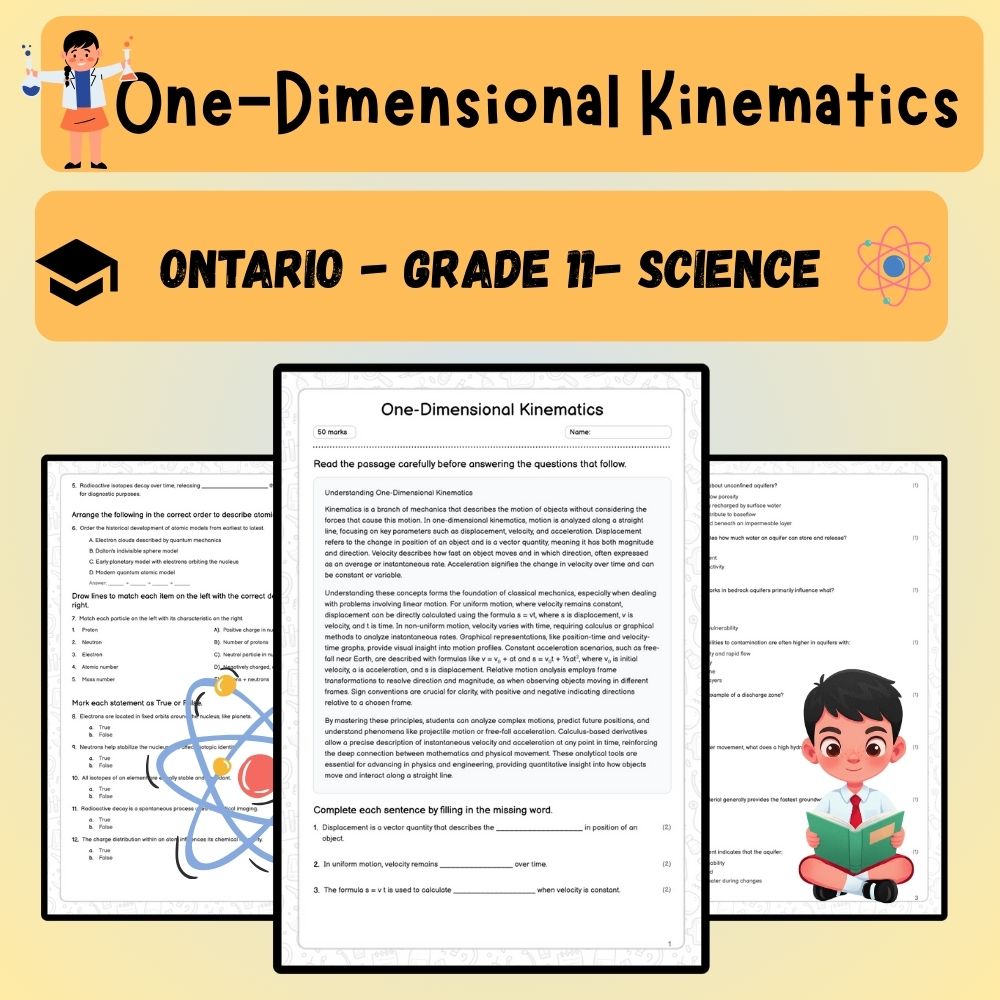 Grade 11 Science worksheet worksheet — Grade 11 Science – One-Dimensional Kinematics  | Ontario Standards — page 1