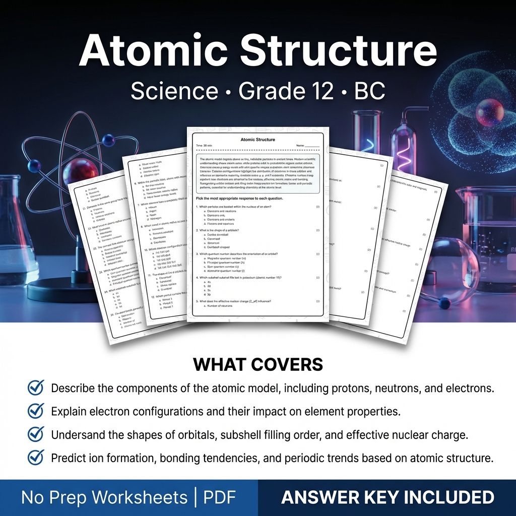 Grade 12 Science Atomic Structure Worksheet and Answer Key PDF