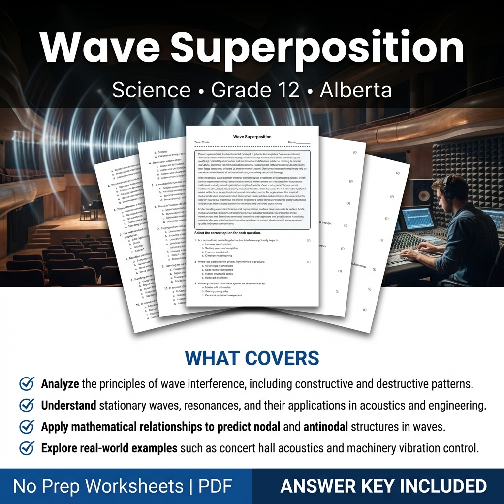Wave Superposition Worksheet for Grade 12 Science Alberta Standards