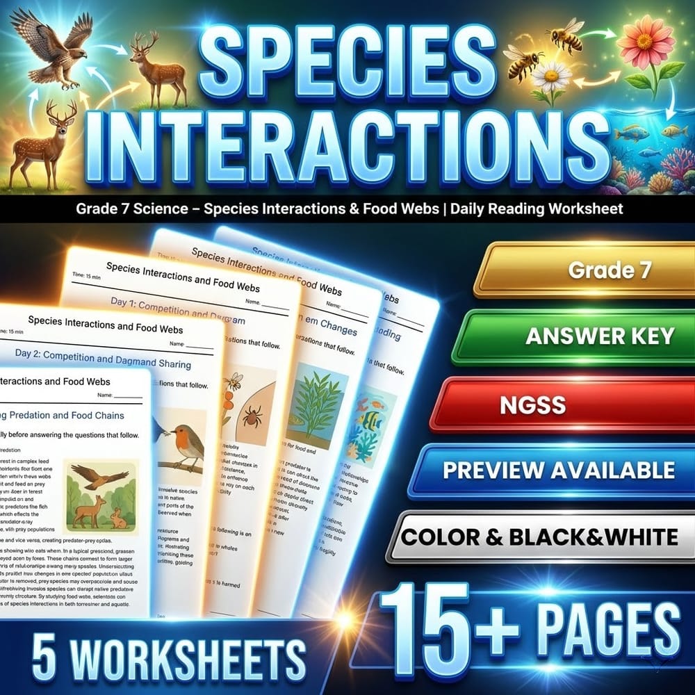 Ecosystems Grade 7 Science Daily Reading Worksheets Bundle | NGSS — included worksheet 5
