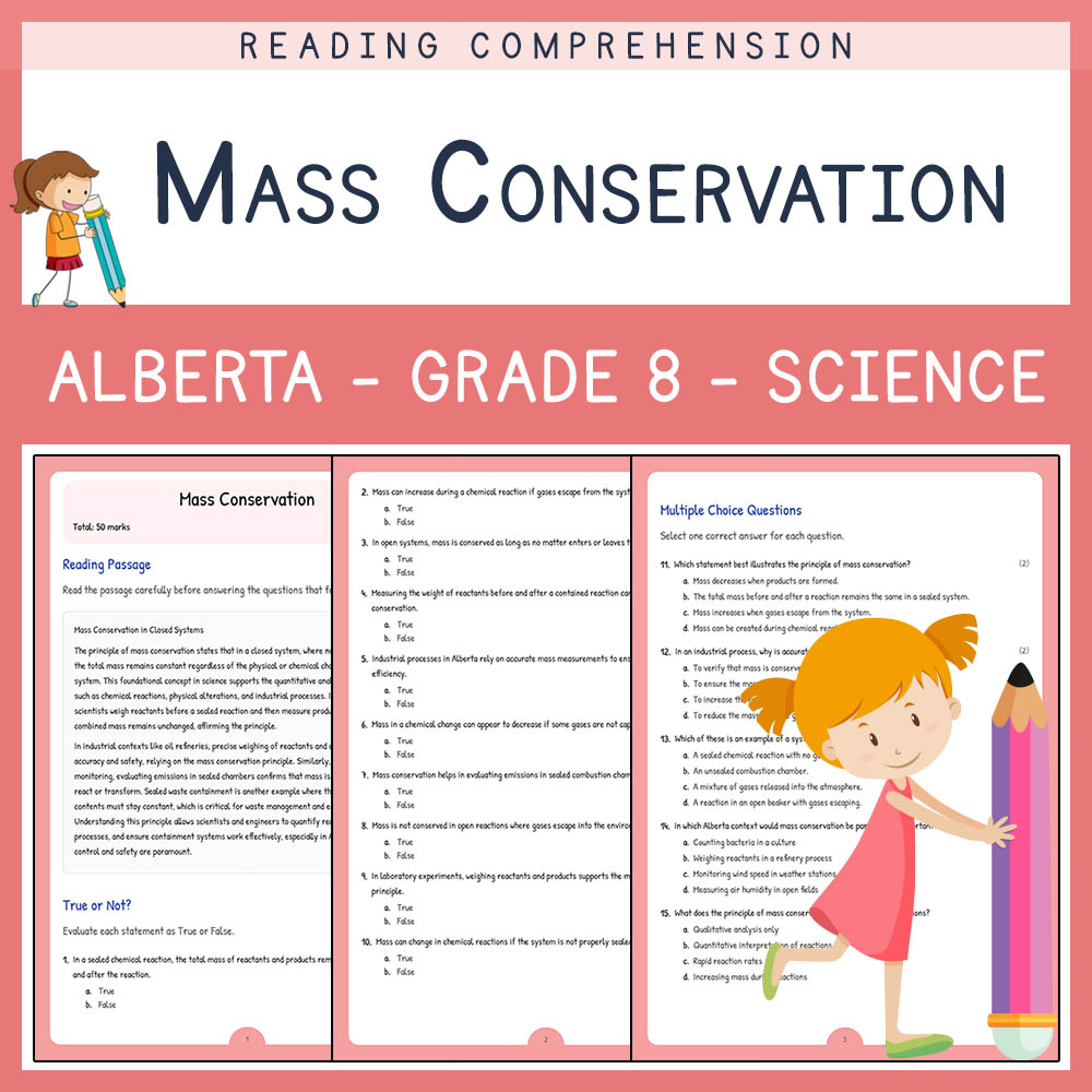 Grade 8 Science worksheet elena worksheet — Grade 8 Science | Mass Conservation Worksheet Elena | Alberta Standard — page 1