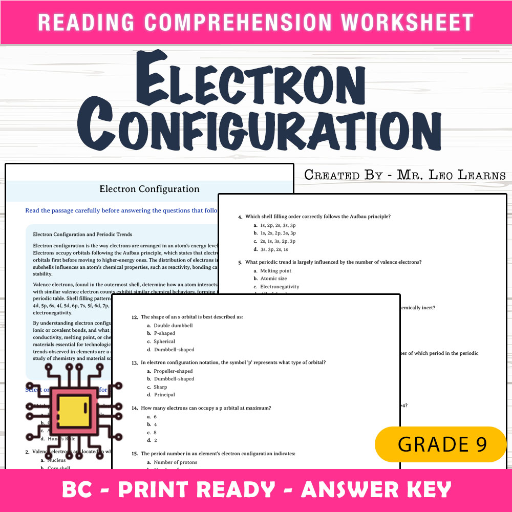 Grade 9 Science worksheet mcq paper worksheet — Grade 9 Science — Worksheet MCQ Paper for Mastering Electron Configuration…