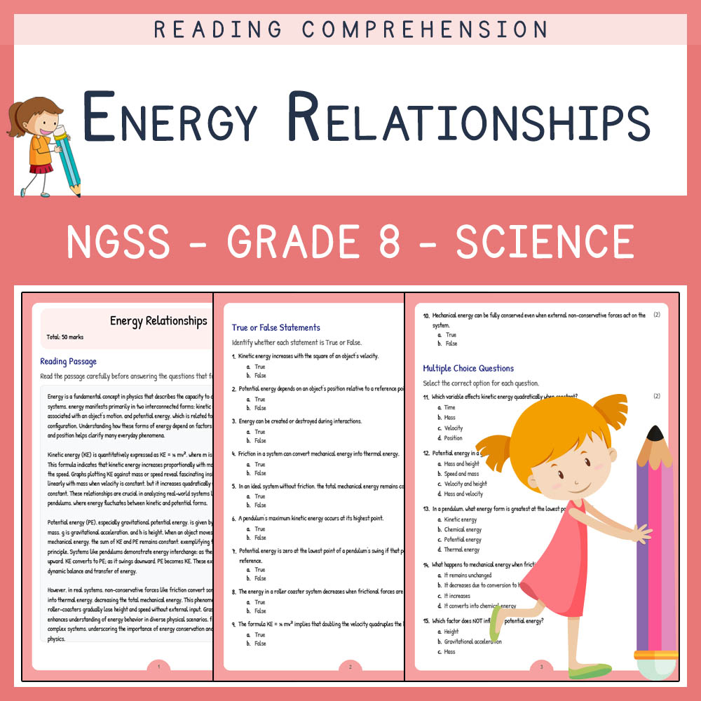 Grade 8 Science worksheet worksheet — Grade 8 Science | Energy Relationships Worksheet & Answer Key (NGSS Aligned) — page 1