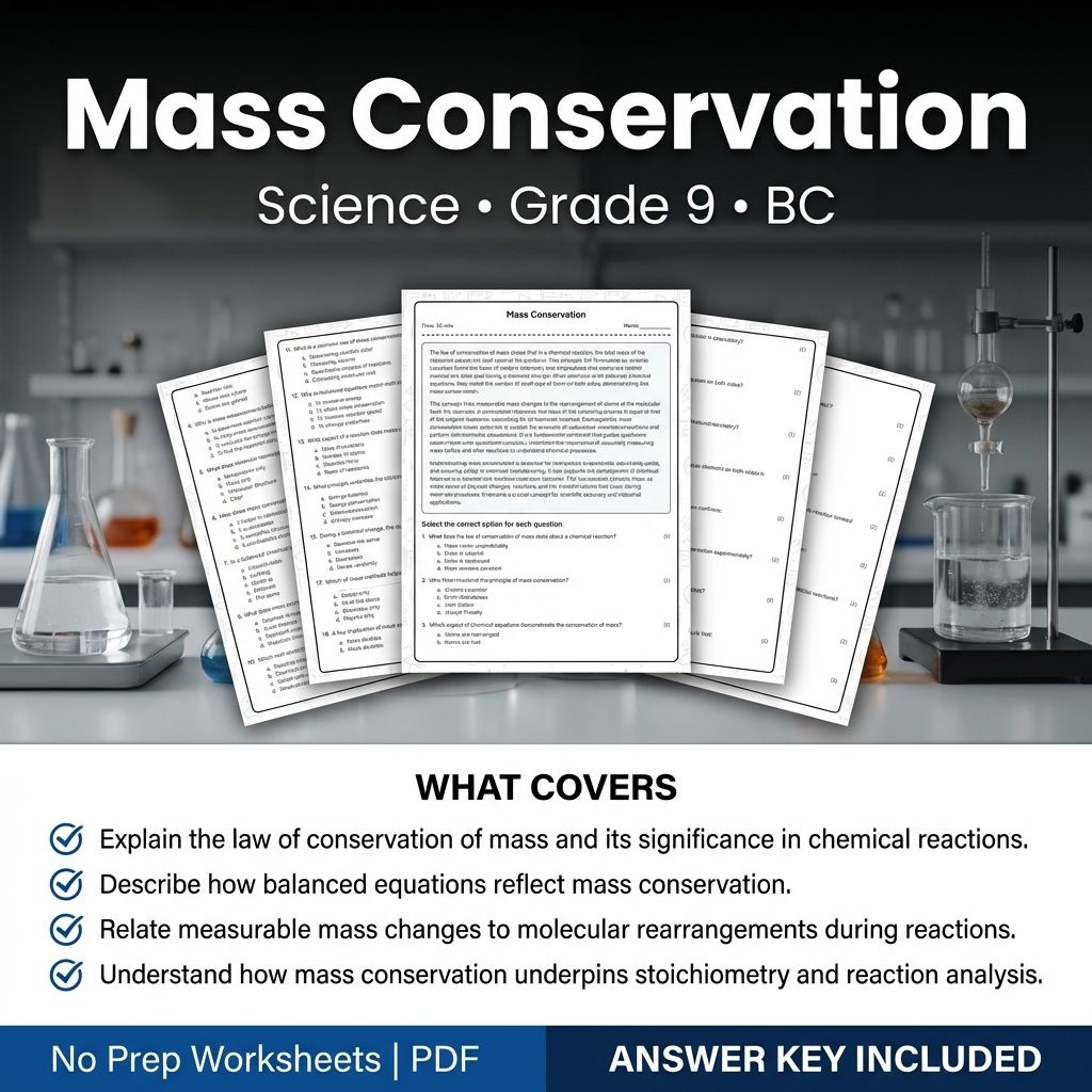 Grade 9 Science | Mass Conservation Worksheet & Answer Key (Printables)