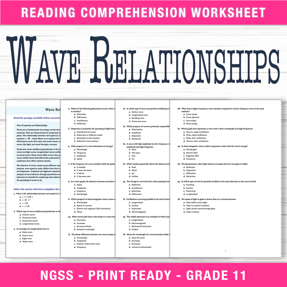 Grade 11 Science worksheet worksheet — Grade 11 Science | Wave Relationships Worksheet (PDF + Answer Key) — page 1