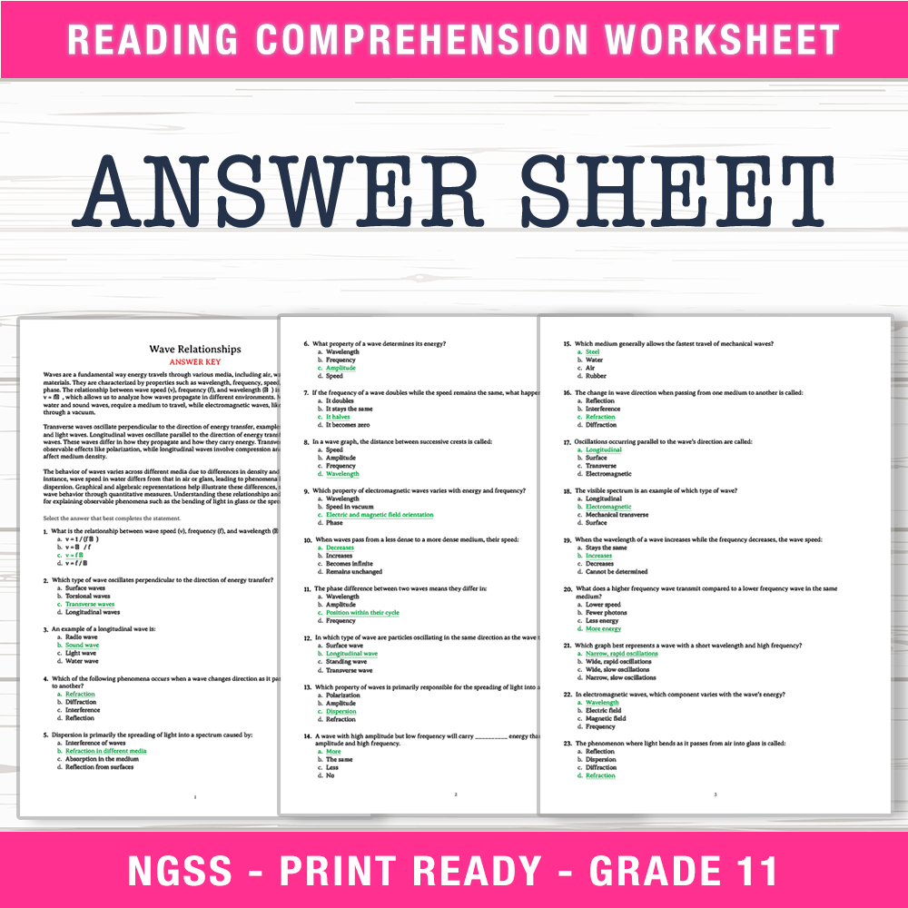 Grade 11 Science worksheet worksheet — Grade 11 Science | Wave Relationships Worksheet (PDF + Answer Key) — page 2