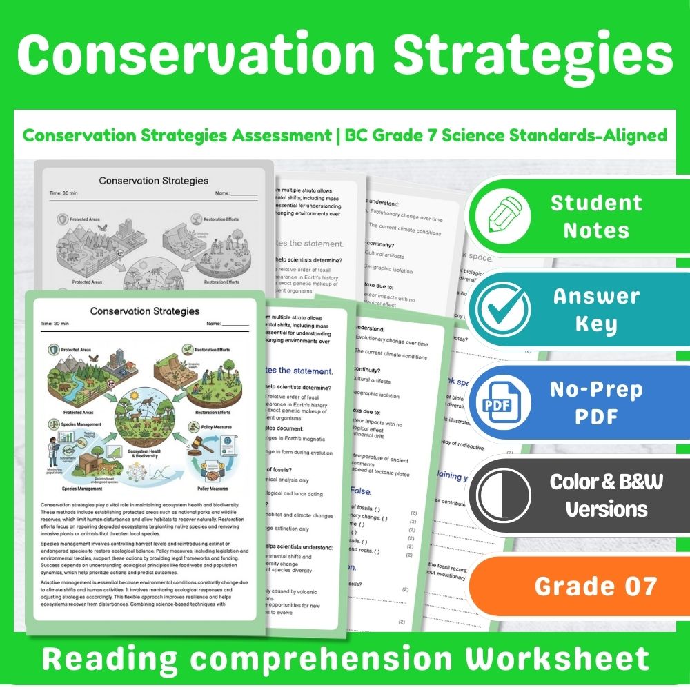 Conservation Strategies Assessment for Grade 7 Science | BC Standards