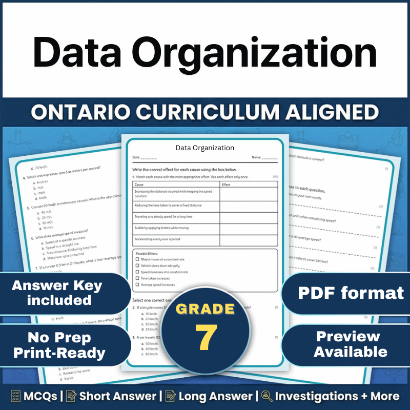 Grade 7 Science | Data Organization Worksheet (PDF) - Ontario Standards