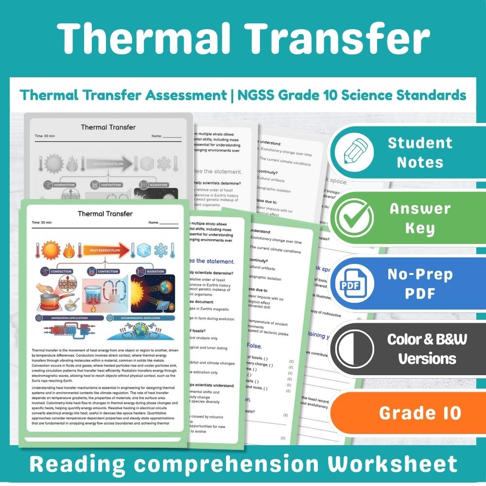 Grade 10 Science assessment worksheet — Thermal Transfer Assessment | NGSS Grade 10 Science Standards